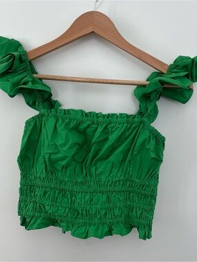 Maeve Green Ruffle Puff Sleeve Top Size 6